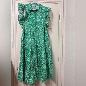 Crown & Ivy Green Paisley Ruffle Sleeve Maxi Dress